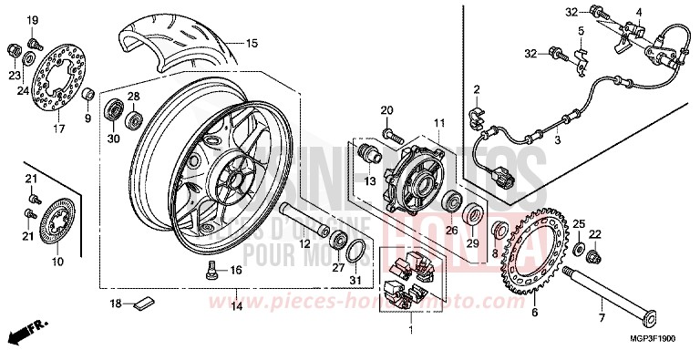 ROUE ARRIERE de CBR1000RR "Fireblade" ROSS WHITE (NH196) 2014